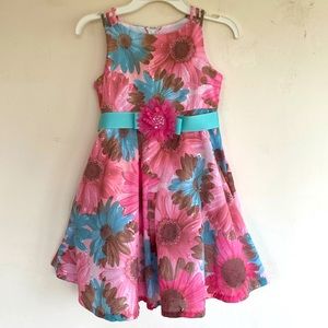 Bobby Jean Girls Size 6X Lined Flowered Dress W/ Crinoline & Waist Ribbon/Flower